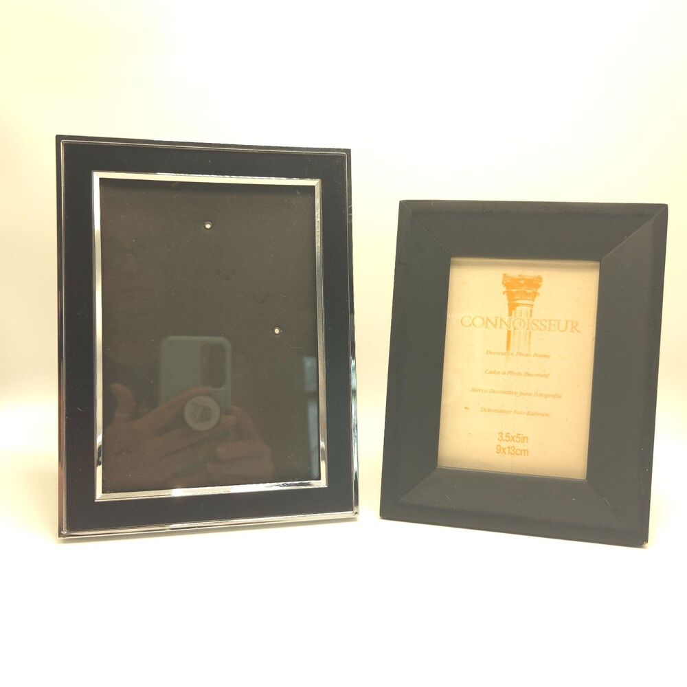 Set of 2 Black Photo Frames 5x7 & 3.5x5 Tabletop Wall Display